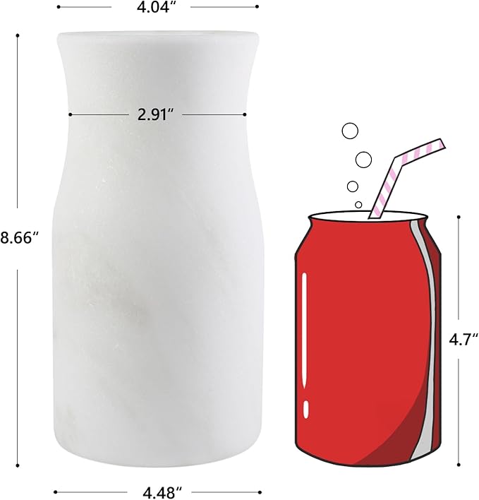 White Marble Vase for Flowers, 8.66" Minimalist Modern Frosted Flower Vase for Home Decor, Decorative Vases for Centerpieces, Living Room, Dining Table, Office, Boho Farmhouse Decor