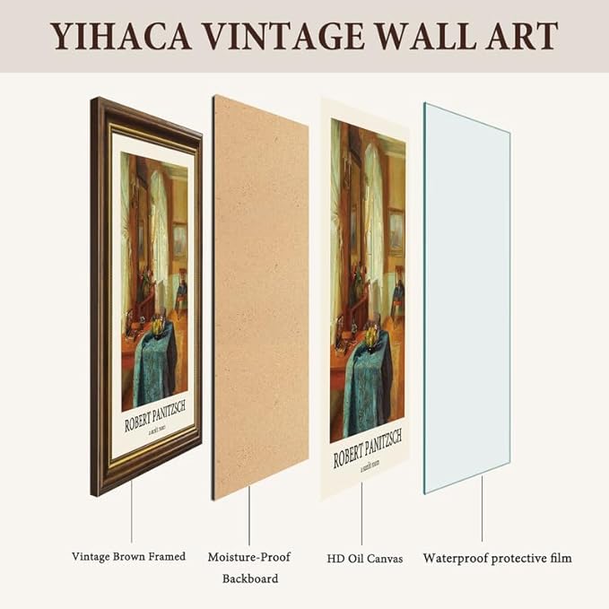 Yihaca Vintage Brown Frame Prints Decor Artist a Sunlit Room Wall Art Framed Canvas Wall Art Home Decor for Living Room Bedroom Decor 12x16in