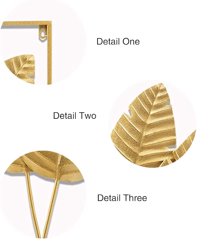 HKaikzo Gold Metal Wall Decor Set of 2, Leaf Wall Hanging Home Decor with Frame, Modern Wall Art Decor Wall Sculptures for Living Room, Bedroom, Office, Hotel, Large 24" X 16"