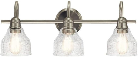 Kichler Avery 24" Vanity Bath Light in Brushed Nickel, Vintage 3-Light Bathroom Wall Mount Fixtured with Clear Seeded Glass, (24" W x 9.25" H), 45973NI