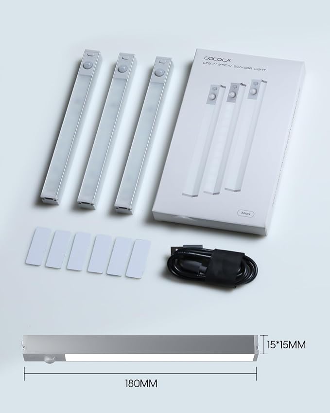 Led Under Cabinet Lights Wireless, 7’’ Rechargeable Motion Sensor Light Indoor, Dimmable Closet Lights for Cabinets, Bookshelf, Stair, Hallway