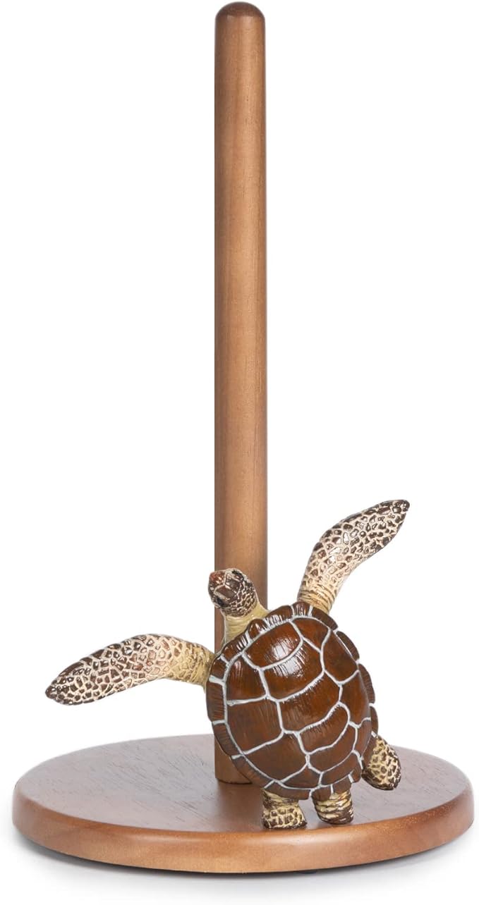 Turtle Paper Towel Holder - Decorative Paper Towel Holders Wooden Cute Decor Sea Turtle Gifts for Women Wood Kitchen Countertop Stand Unique Funny Animal Coastal Ocean Beach House Home Beachy