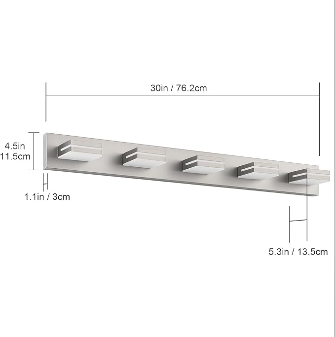 SineRise LED Modern Bathroom Vanity Light Fixtures (5-Light, 40-Inch), Brushed Nickel Modern Acrylic Bathroom Wall Lighting Fixtures Over Mirror (Cool White 6000K)