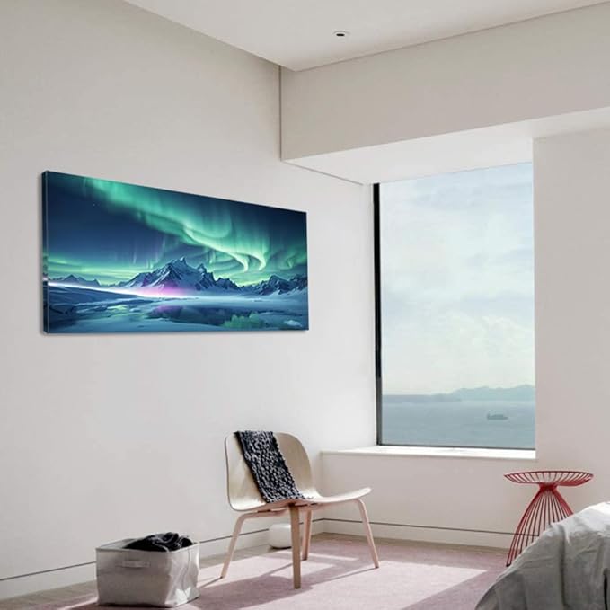 ZESTFLICKR Wall Art canvas prints Aurora Snow Mountain Lake photography Picture Modern Wall Art for romantic gifts Living Room Home Office Decor(20x40inch)