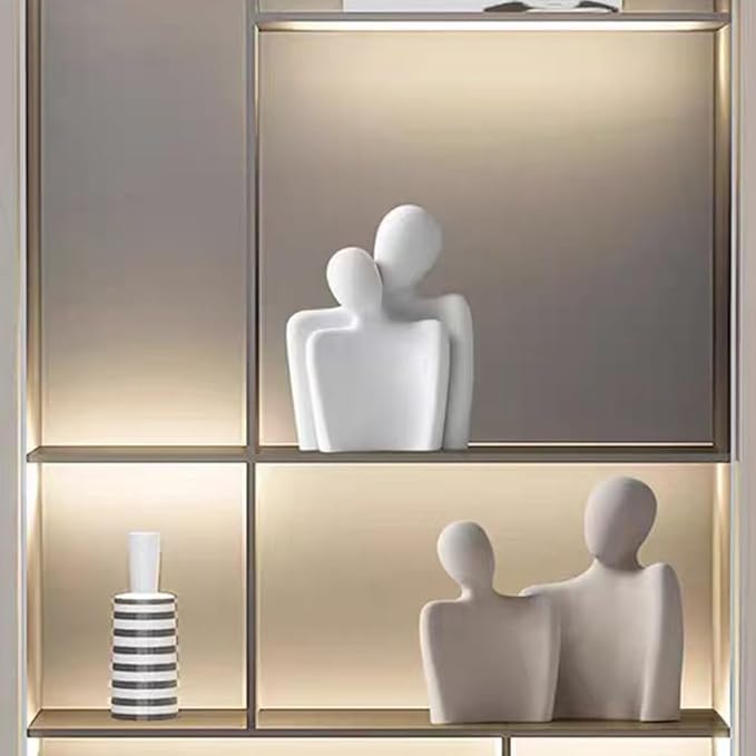 Couple Sculptures for Home Decor,Hugging Figurines,Modern Romantic Sculptures for Living Room Bedroom Office Decor,Gift for Anniversary Valentine（White）