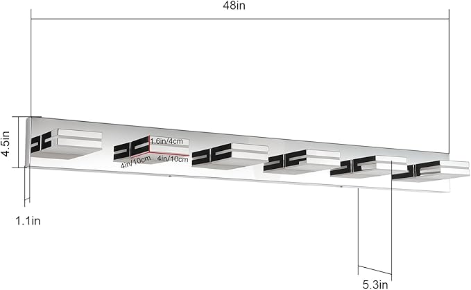 SineRise LED Modern Bathroom Vanity Light Fixtures (6-Light, 48-Inch), Chrome Modern Acrylic Bathroom Wall Lighting Fixtures Over Mirror (Cool White 6000K)