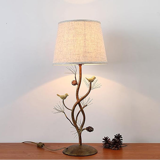 Meefad Classy Bird Table Lamp, Cute Bedside Lamps with Linen Shade, Metal Nightstand Lamp, Branches Decorative Desk Lamp for Bedroom Living Room, Home Office