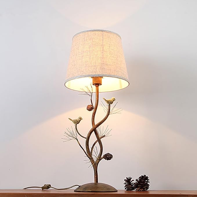 Meefad Classy Bird Table Lamp, Cute Bedside Lamps with Linen Shade, Metal Nightstand Lamp, Branches Decorative Desk Lamp for Bedroom Living Room, Home Office