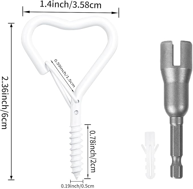 Lamp Wire Hook，Heart-Shaped Screw-in Wall Hooks for Outdoor Decor, Champagne Metal, Key Hook，Decorative Plant Hanging，Clothes Hook (White, 25Pcs)