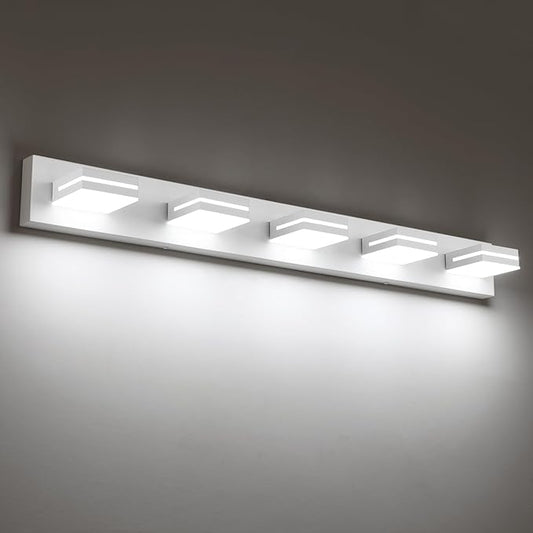 SineRise LED Modern Bathroom Vanity Light Fixtures (5-Light, 40-Inch), Matte White Modern Acrylic Bathroom Wall Lighting Fixtures Over Mirror (Cool White 6000K)