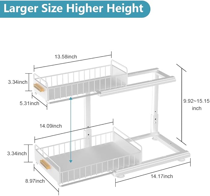 Under Sink Organizer Kitchen, Pull Out Cabinet Organizer 2 Tier Slide Out Sink Shelf Cabinet Storage Shelves, Under Sink Storage for Kitchen Bathroom Cabinet, White, 1 Pack