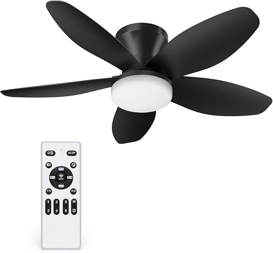 35 Inch Ceiling Fan with Lights and Remote Control, Quiet Modern Low Profile Fan Light with 6 Speeds, Dimmable LED, Reversible Blades for Bedroom Living Room Indoor/Outdoor, Black