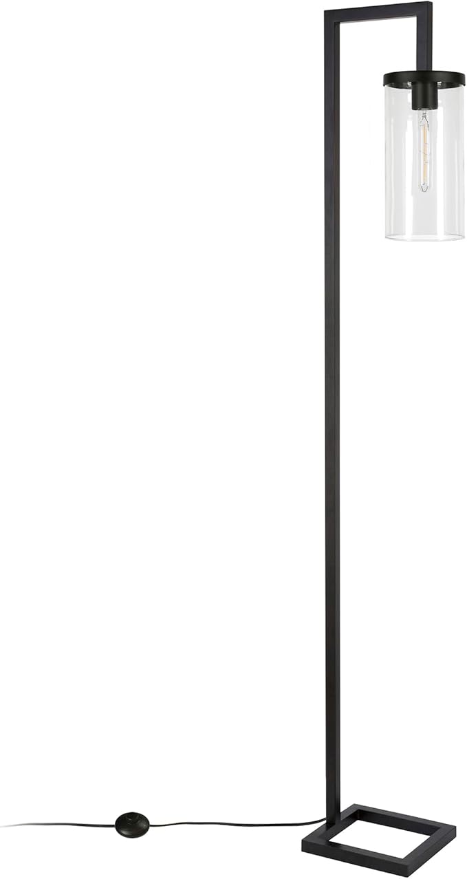 Henn&Hart 67.75" Tall Floor Lamp with Glass Shade in Blackened Bronze/Clear, Floor Lamp for Home Office, Bedroom, Living Room