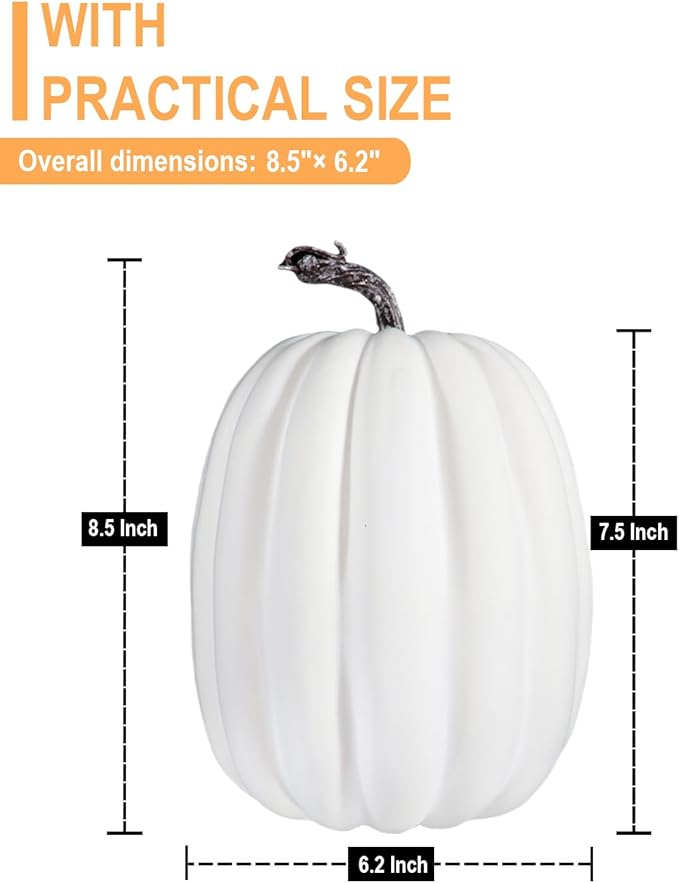 vensovo 2PCS 8 Inch White Plastic Pumpkins for Decorating – Large Artificial Foam Pumpkins for Fall Decor, Halloween, Thanksgiving, Paintable for DIY Crafts & Centerpieces