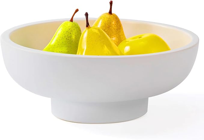 Luxurious Large Ceramic Fruit Bowl - Decorative & Entryway Bowl for Keys - Footed, Modern, White 10.4 Inch