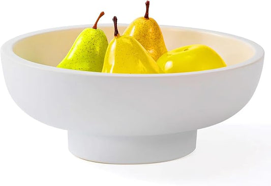 Luxurious Large Ceramic Fruit Bowl - Decorative & Entryway Bowl for Keys - Footed, Modern, White 10.4 Inch