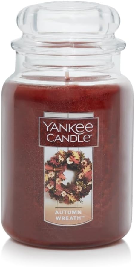 Yankee Candle Autumn Wreath Scented Classic 22oz Large Jar Single Wick Aromatherapy Candle Over 110 Hours of Burn Time Fall Fragrance Perfect for gifting
