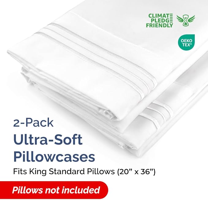 New Pillow Cases, King Standard, White