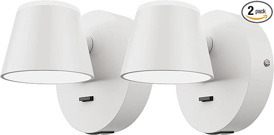 URSOLA Wall Light Set of Two, LED Wall Sconce with On/Off Switch USB Charging Port 110 Volt Hardwired Wall Lamp 350 Rotatable Up Down Sconces Wall Lighting (White)