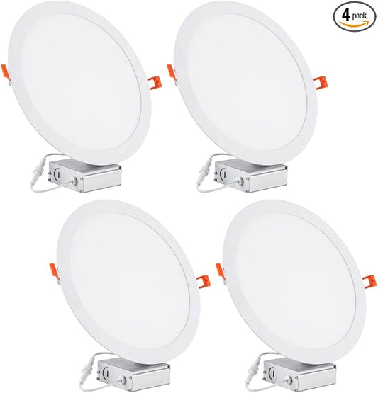 4Pack 11 Inch Ultra Thin LED Recessed Ceiling Light with Junction Box, 6000K Daylight, 24W 110V Eqv,Recessed Lighting, Slim No Dimmable Can-Killer Downlight,Canless Lights 2150LM High CRI80+