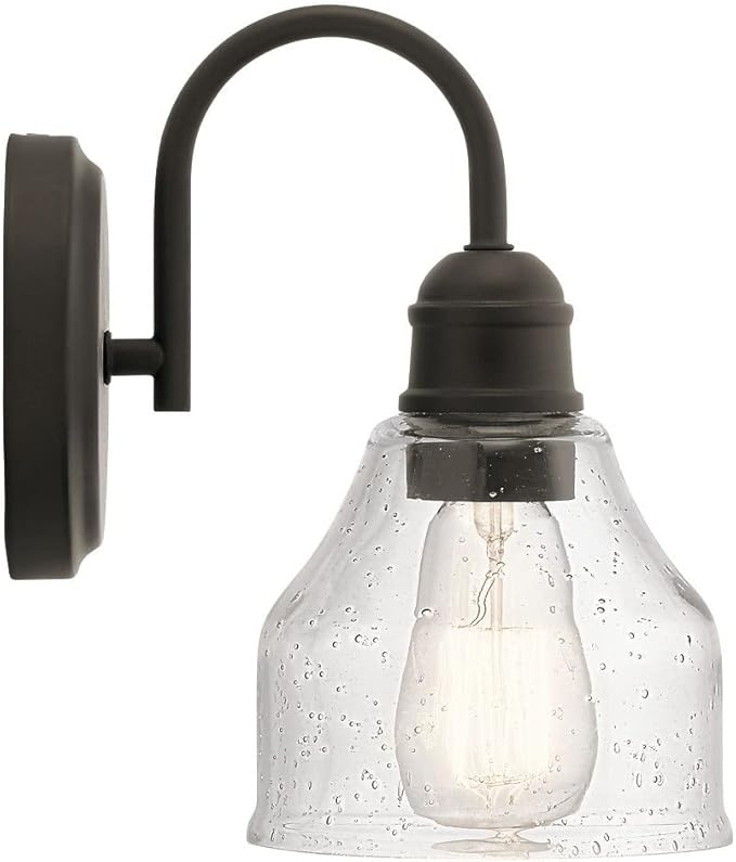 KICHLER Avery 9.25" 1 Light Vanity Light with Clear Seeded Glass Olde Bronze®