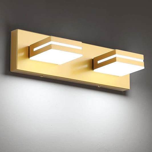 SineRise LED Modern Bathroom Vanity Light Fixtures (2-Light, 15.5-Inch), Matte Gold Modern Acrylic Bathroom Wall Lighting Fixtures Over Mirror (Cool White 6000K)