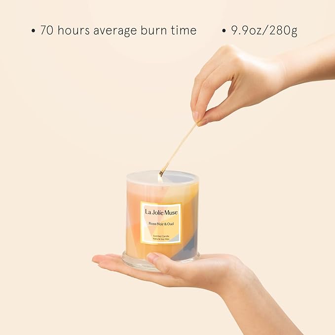 LA JOLIE MUSE Rose Noir & Oud Candle, Rose Scent, Jar Candle, 70 Hour Burn Time, Housewarming Gift