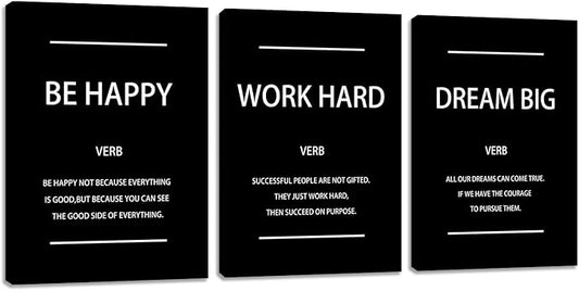 Motivational Affirmation Wall Art Inspirational Poster Prints Encourage Office Wall Decor Art Prints Black Pictures Painting Stretched and Framed Ready to Hang for Living Room Bedroom (36" Wx16 H)