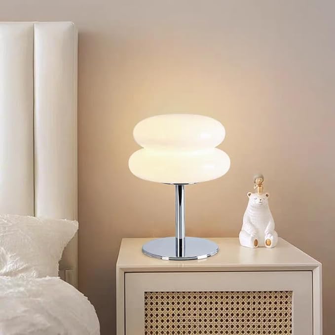 Bedroom Mushroom lamp, Medieval Modern Bedside Table lamp, dimmable Retro Egg Tart Headlight, Unique Home Mushroom Decoration Aesthetic Lovely Living Room Desk lamp (White)