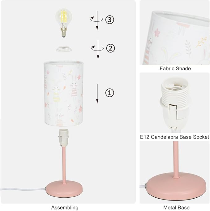 Lampwell Alee Small Modern Rabbit Table Lamp for Living Room & Bedroom, Set of 2, Light Pink, 4.33H12.21IN, Bulb Excluded