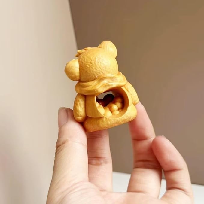 Cute Wooden Bear Figurine – Carved Hollow Love Bear Statue in Acrylic Display Box, Romantic Couples Gift for Anniversary, Valentine’s Day, Birthday, Unique Home & Office Shelf Decor