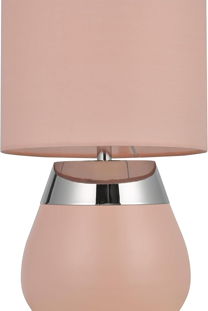 Small Modern Touch Eye Protection Bedside Table Lamp, 7 x 7 x 12 Inch Pink Metal Base Table Lamp for Bedrooms and Office (Pink Fabric Lampshade)