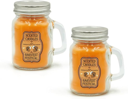 Harvest Festival Scented Candle - Pumpkin Spice & Apple Cinnamon in Glass Beer Mugs (2x120g) | Fall Home Fragrance & Seasonal Decor, Aromatherapy Candles Gifts for Men and Women