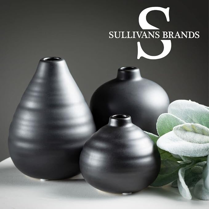 Sullivans Ceramic Vase Set- 3 Small Matte Black Vases, Modern Home Décor, Modern Farmhouse; Ideal Shelf Décor, Centerpieces, Table Décor, Bookshelf, Mantle, (CM3084)
