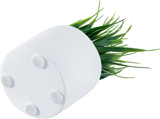 MyGift Artificial Grass Plants in Modern Cylindrical White Cement Pots, Decorative Faux Greenery Plant in Tabletop Planter, Set of 2