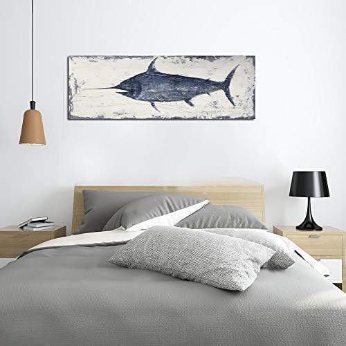 Yihui Arts Fish Canvas Art Wall Decor Blue Marlin Bursts Pictures for Living Room Contemporary Paintings Artwork House Decor