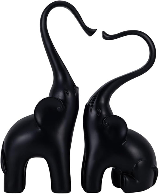 Loving Elephant Statues Home Decor, Small Black Elephant Figurines in Love, Elephant Sculpture Heart Decorative Objects for Bookshelf Decor