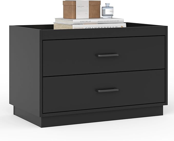 Stackable Storage with 2 Drawers, 28" Wide Storage Bins for Closet Organizers, Wood Stackable Closet Organizer Modern Large Stackable Storage Units for Living Room Hallway Bedroom, Black