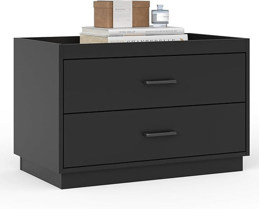 Stackable Storage with 2 Drawers, 28" Wide Storage Bins for Closet Organizers, Wood Stackable Closet Organizer Modern Large Stackable Storage Units for Living Room Hallway Bedroom, Black