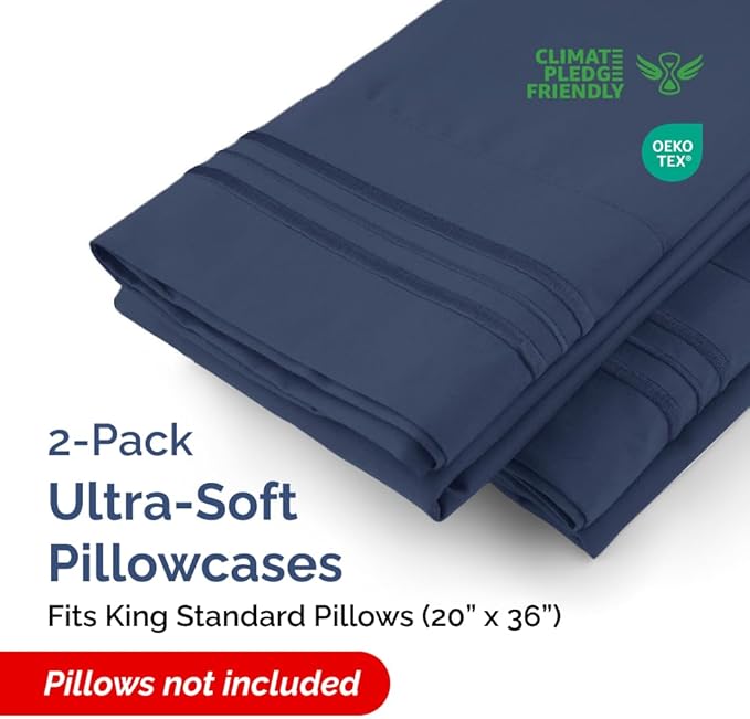 New Pillow Cases, King Standard, Navy Blue