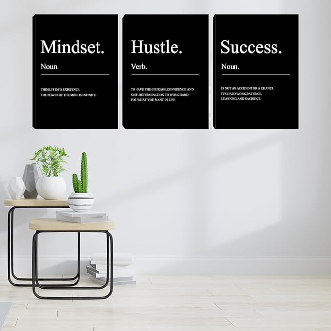 Black Motivational Mindset Wall Decor Canvas Wall Art Hustle Posters Prints Inspirational Entrepreneur Office Decor Success Paintings Artwork Home Bedroom Living Room Decorations (48" Wx24 H)