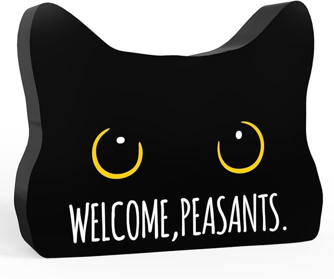 Welcome Peasants Funny Bathroom Acrylic Decor Sign Black Cat Decor Cat Decor for Home Bathroom Cat Lover Gifts For Women Men