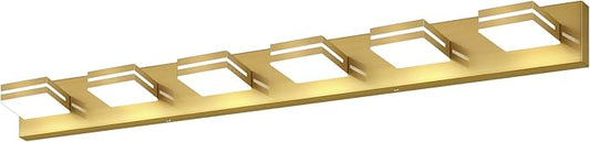 SineRise LED Modern Bathroom Vanity Light Fixtures (6-Light, 48-Inch, Dimmable), Brass Modern Acrylic Bathroom Wall Lighting Fixtures Over Mirror (Cool White 6000K)