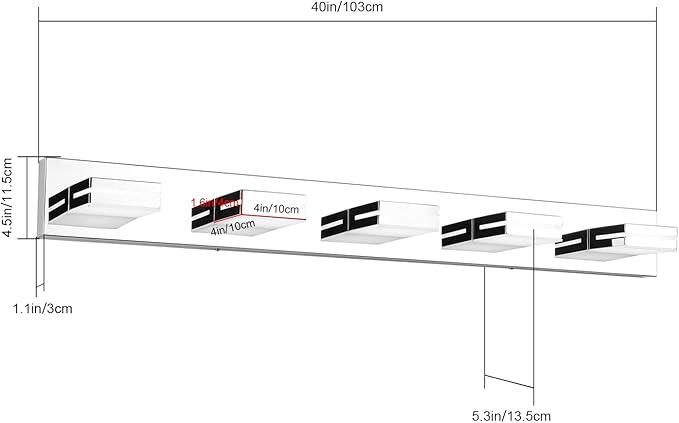 SineRise LED Modern Bathroom Vanity Light Fixtures (5-Light, 40-Inch), Chrome Modern Acrylic Bathroom Wall Lighting Fixtures Over Mirror (Cool White 6000K)