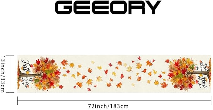 GEEORY Fall Table Runner 13 x 72 Inch, Maple Leaves Autumn Farmhouse Decor for Thanksgiving & Holiday Parties – Kitchen, Dining Table, Indoor/Outdoor GT156-72