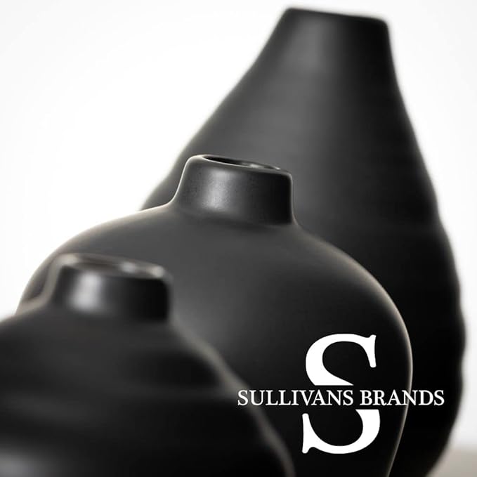 Sullivans Ceramic Vase Set- 3 Small Matte Black Vases, Modern Home Décor, Modern Farmhouse; Ideal Shelf Décor, Centerpieces, Table Décor, Bookshelf, Mantle, (CM3084)