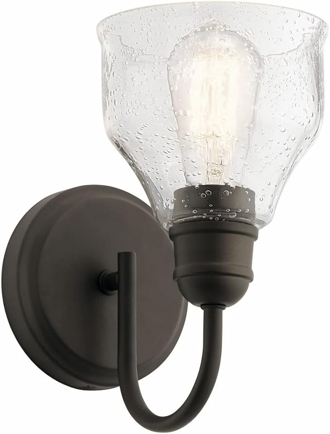 KICHLER Avery 9.25" 1 Light Vanity Light with Clear Seeded Glass Olde Bronze®