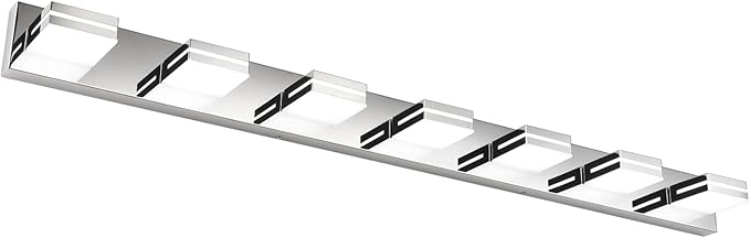 SineRise LED Modern Bathroom Vanity Light Fixtures (7-Light, 55-Inch, Dimmable), Chrome Modern Acrylic Bathroom Wall Lighting Fixtures Over Mirror (Cool White 6000K)