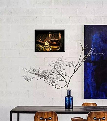 Cigar and Wine Wall Art for Bar, PIY Whiskey Canvas Painting Prints Artwork (Waterproof Home Decor, 1” Thick, Bracket Mounted Ready to Hang)