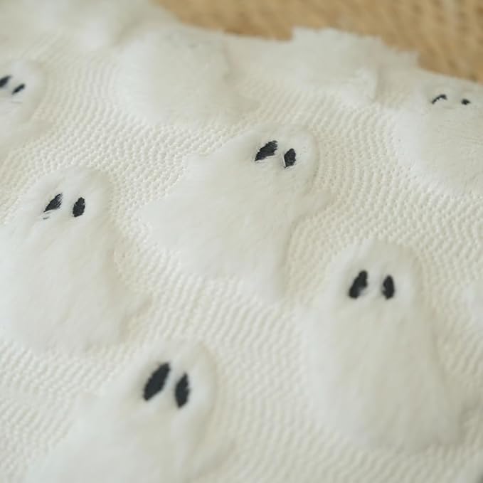 GEEORY Halloween Ghost Soft Plush Pillow Covers, 16 x 16 Inch Set of 2, Fluffy Faux Fur Wool Decorative Farmhouse Cushion Case for Sofa Home Decoration White GC026-16